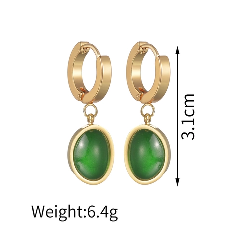 Französisch Retro Smaragdgrün Künstlicher Edelstein Hoop Drop Ohrringe Edelstahl Vergoldet Nischendesign Schmuck Für Frauen