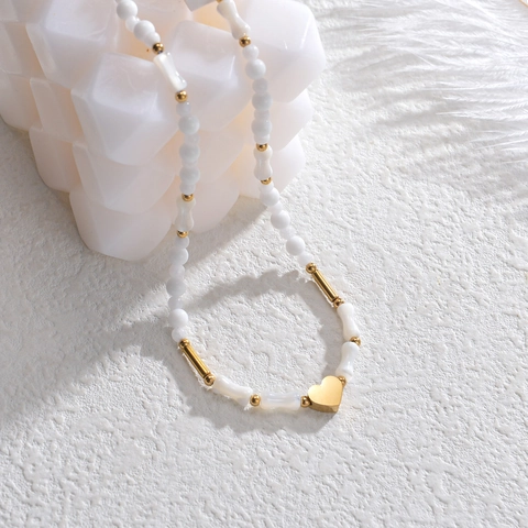 Collana Di Perline Con Ciondolo A Cuore Stile Francese Vintage In Acciaio Inossidabile Placcato Oro Gioielli Eleganti
