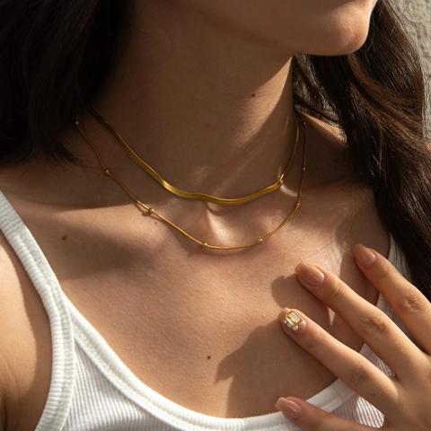 Collar De Varias Capas De Acero Inoxidable Para Mujer Cadena De Espiga Minimalista Y Cadena De Cuentas Joyería Elegante