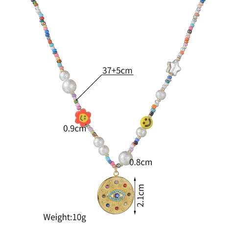 Collana Con Ciondolo Malocchio Perline Colorate Acciaio Inossidabile Perla Artificial Imitazione Faccina Sorridente Fiore Gioielli Boho Donna