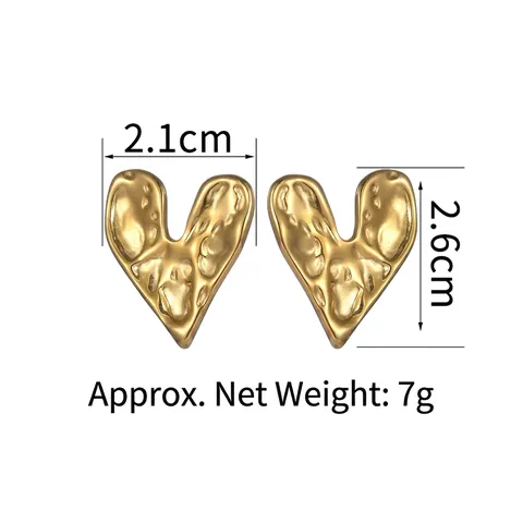 Pendientes De Botón Corazón Martillado Acero Inoxidable Textura Lava Joyería Moda Chapado En Oro Para Mujer