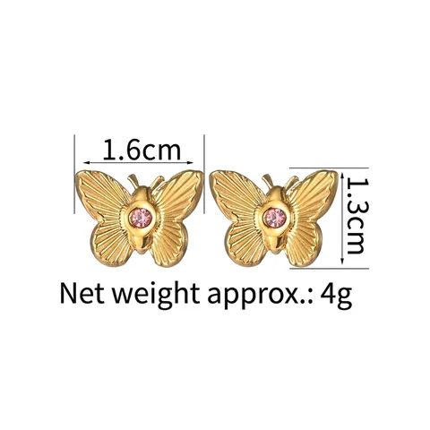 Butterfly And Geometric Stud Earrings 18K Gold Plated Stainless Steel With Zircon Malachite Turquoise For Women Vintage