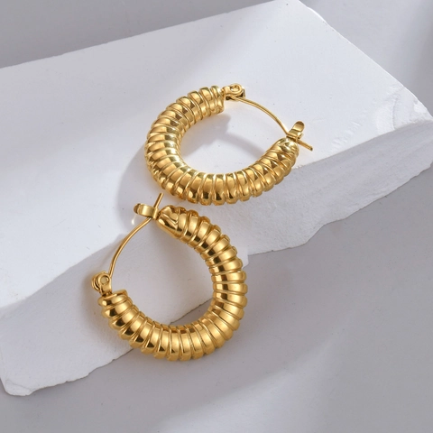 Orecchini a Cerchio Croissant Vintage in Acciaio Inossidabile per Donna Leggeri Placcati in Oro Geometrici Gioielli di Moda