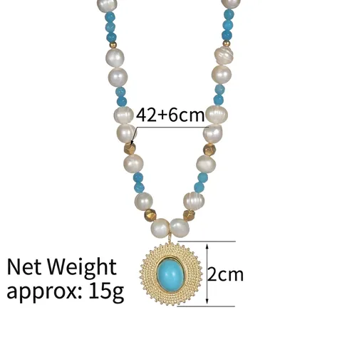 Vintage Bohemian Ketting Vrouwen Roestvrij Staal 14K Verguld Natuursteen Turkoois Tijgeroog Kunstparels Beaded Sieraden