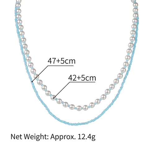 Collana A Doppio Strato Künstliche Perle Artificiali Catena Di Perline Blu Chiaro Stile Vintage Francese Per Donna Estetica Acciaio Inossidabile