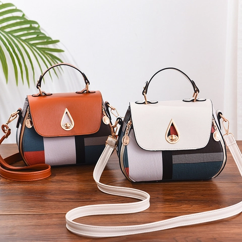 Modieuze Dames PU Leren Geometrische Kleurblok Kleine Vierkante Schouder Crossbody Tas Met Metalen Sluiting Handtas