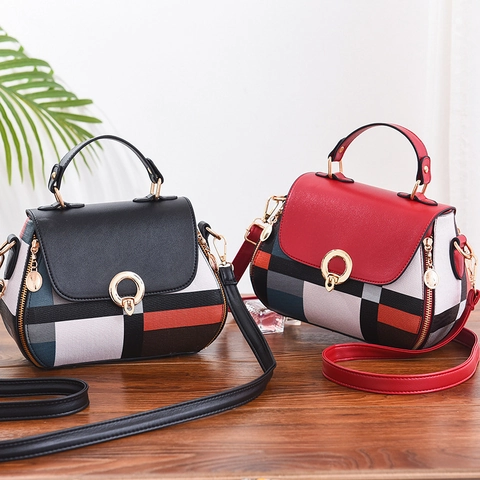 Modieuze Dames PU Leren Geometrische Kleurblok Kleine Vierkante Schouder Crossbody Tas Met Metalen Sluiting Handtas
