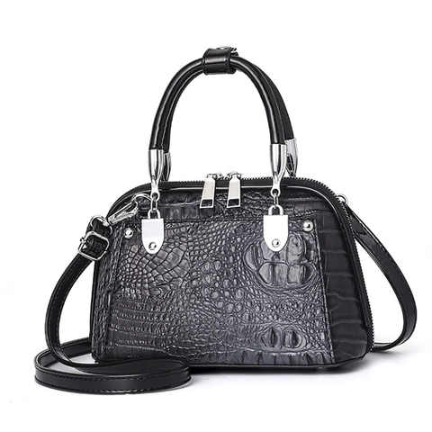Retro Women Crocodile Pattern PU Leather Shoulder Bag Vintage Shell Handbag With Adjustable Strap Silver Hardware