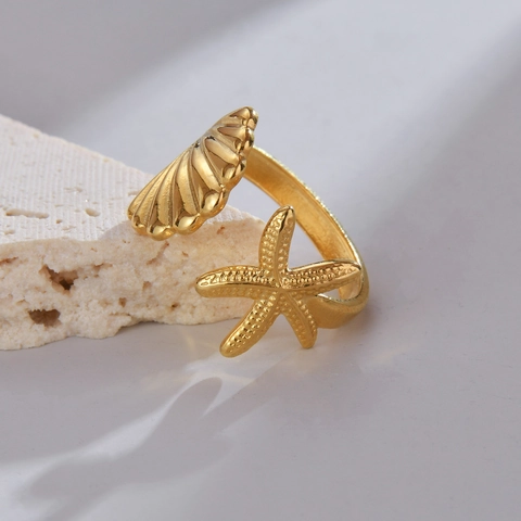 Verstellbare Ringe Aus Edelstahl Für Damen Vergoldet Seestern Muschel Blume Schmetterling Fingerschmuck Accessoire