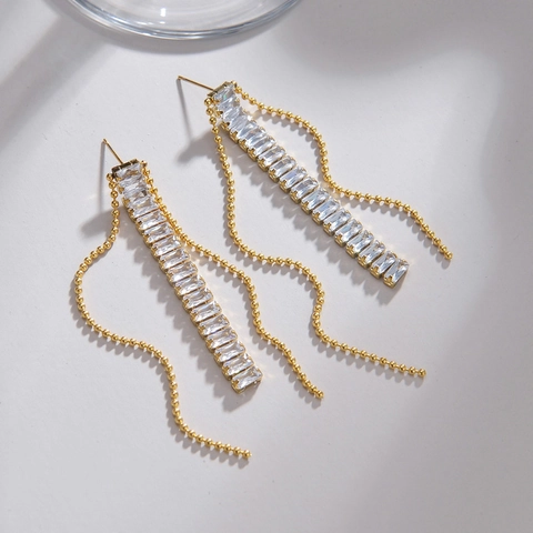 Stainless Steel Earrings With Geometric Cubic Zirconia Tassel And Vintage Textured Hoops Elegant Jewelry For Women