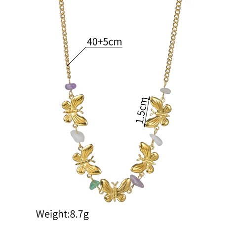 Butterfly Charm Necklace Gold Stainless Steel Irregular Gravel Beads Fashion Jewelry For Women