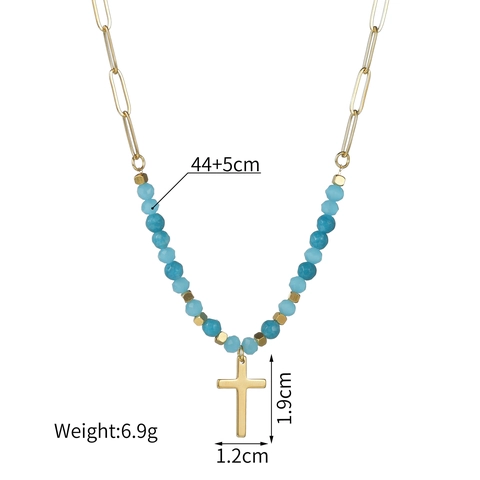 Stainless Steel Pendant Necklace Cross Heart Beaded Shell Mother Of Artificial Pearl Minimalist Fashion Jewelry For Women