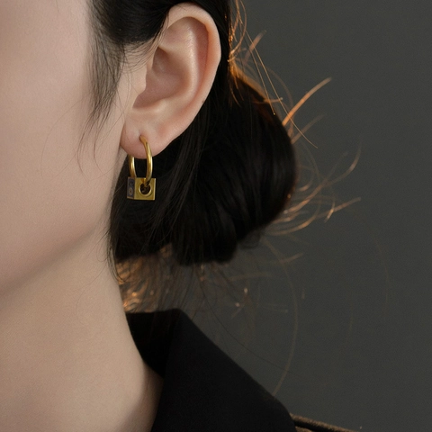 Evil Eye Cube Pendant Hoop Earrings Stainless Steel Gold Plated Enamel Retro French Style Jewelry For Women