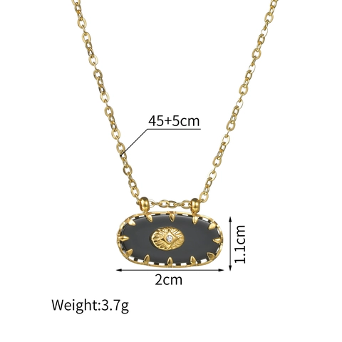 Collar Con Colgante Ovalado Vintage Acero Inoxidable Circonita Ojo Rayo De Sol Diseño Retro Joyas Chapadas En Oro Para Mujer Elegante