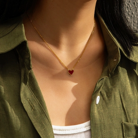 Collier Pendentif En Acier Inoxydable Plaqué Or Cœur Étoile Lune Double Couche Pièce Bijoux Tendance Femmes
