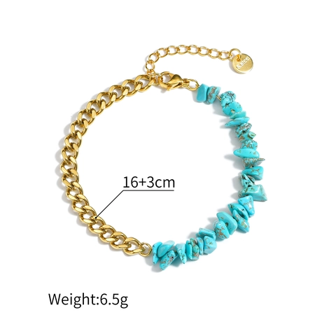 Bracelet En Acier Inoxidable Avec Éclats De Pierres Naturelles Style Bohème Ethnique Bijou Réglable Pour Femmes