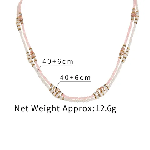 Double Layer Beaded Necklace Stainless Steel 14K Gold Plated Pink White Colorful Geometric Bohemian Jewelry For Women