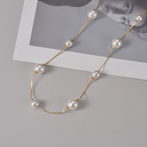 Gold Plated Stainless Steel Necklace Vintage French Faux Artificial Pearl Round Coin Sunburst Heart Eye Skull Pendant For Women