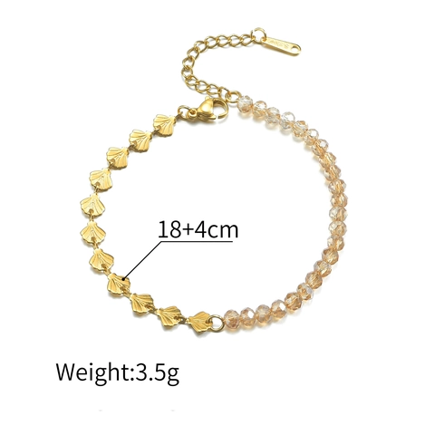 Stainless Steel Bracelet Colorful Crystal Beads Fan Shell Charms Minimalist Ins Style Light Luxury Fashion Jewelry For Women