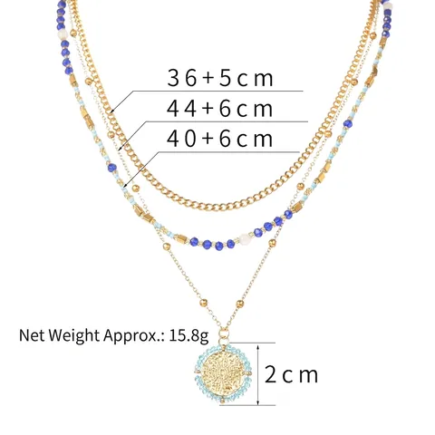 Collana Multistrato In Acciaio Inossidabile Placcato Oro 14K Per Donna Con Ciondolo A Moneta Tonda Vintage E Perline