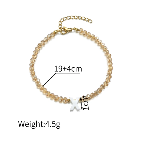 Handgemaakte Roestvrijstalen Kralen Armband Voor Vrouwen Champagne Goud Glaskralen Witte Alfabet Letter Initial Charm Verstelbare Sieraden Cadeau