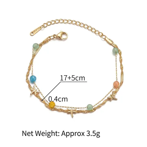 Doppellagiges Edelstahlarmband Mit Bunten Perlen Und Libellenanhängern Vergoldeter Retro-Schmuck Für Damen