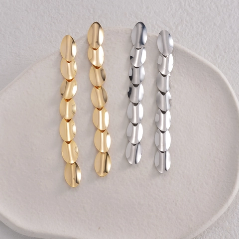 Pendientes Largos De Acero Inoxidable Placas Ovaladas Superpuestas Flecos Geométricos Joyería Para Mujer
