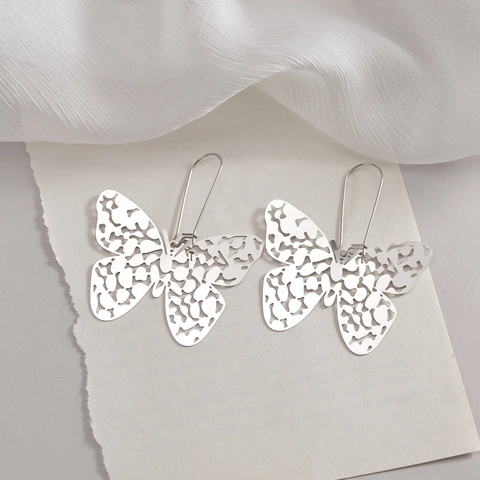 Pendientes De Gota Mariposa Hueca Acero Inoxidable Estilo Individual Joyería Galvanizada Accesorios Para Mujeres