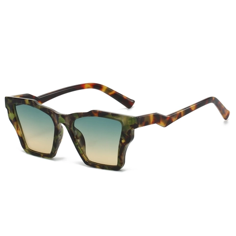 Retro Square Geometric Sunglasses Polarized UV Protection PC Frame Cat Eye Tortoise Gradient Lens Jagged Temple