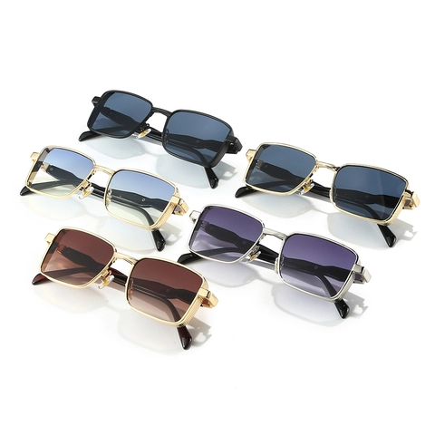 Lunettes De Soleil Carrées Rétro Monture Métallique Protection UV400 Conduite Mode Rectangulaire Hommes Femmes