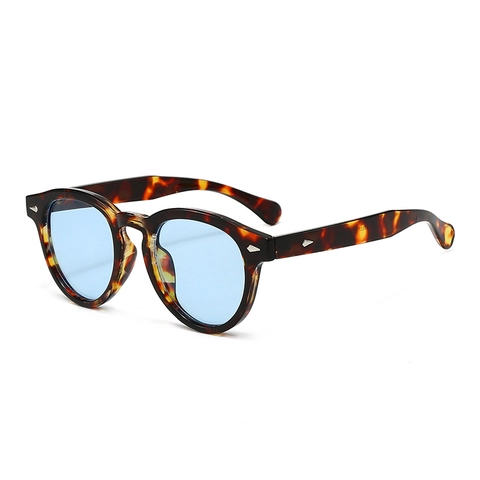 Gafas De Sol Redondas Vintage Montura PC Lentes AC Protección UV400 Decoración Remaches Retro Unisex