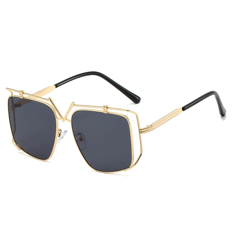Luxury Metal Oversized Square Sunglasses Women Men Retro V-Shaped Bridge Design UV400 Protection Gradient Lens Eyewear
