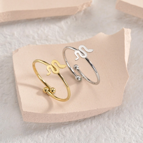 Stainless Steel Snake Ring Open Adjustable Minimalist Design Gold Silver Plated Jewelry For Women