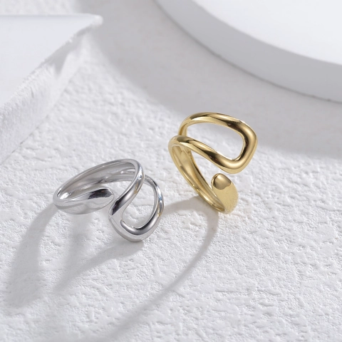 Anello Aperto In Acciaio Inossidabile Minimalista Da Donna Regolabile Linea Ondulata Geometrica Gioielli Lucidi Eleganti