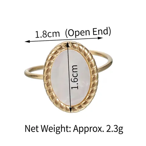 Anillo De Acero Inoxidable Con Nácar Ovalado Agata Negra Minimalista Borde Trenzado Geométrico Ajustable Para Mujer