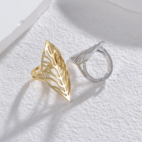 Anello Aperto A Foglia Acciaio Inossidabile Foglia Cava Anello Regolabile Gioielli Di Moda Minimalista Di Nicchia Per Donna