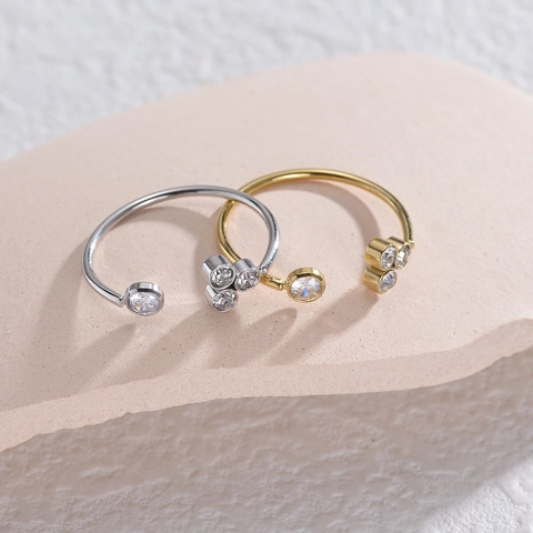 Minimalistischer Verstellbarer Ring Aus Edelstahl Mit Zirkonia Asymmetrisches Geometrisches Nischen-Design Koreanischer Schmuck Für Damen