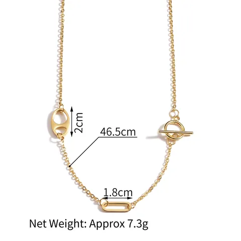 Geometric Toggle Clasp Necklace Gold Plated Stainless Steel Pig Nose Link Minimalist Trendy Jewelry For Women