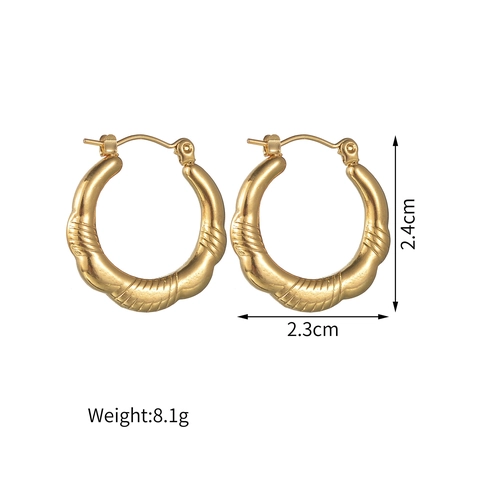 Creolen Herz Wassertropfen Bambus Texturierter Edelstahl Ohrringe Gold Plattiert Retro Poliert Minimalistisch Damen