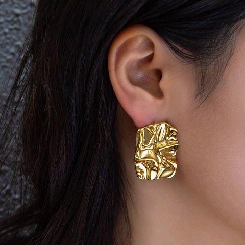 Irregular Geometric Crumpled Stud Earrings Stainless Steel Gold Plated Minimalist Vintage Niche Design Accessories Women