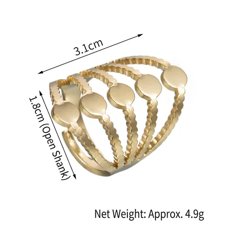 Stainless Steel Multi Layer Open Ring Adjustable Hollow Wavy Chic Circular Disc Minimalist Finger Jewelry For Women