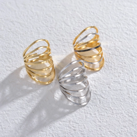 Multilayer Spiral Stainless Steel Ring Adjustable Opening Geometric Hollow Minimalist Ins Style Niche Design Jewelry
