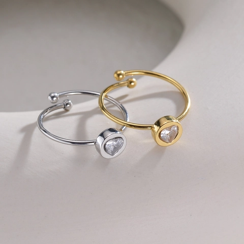 Anello Zircone Cuore Acciaio Inossidabile Regolabile Design Aperto Gioielli Eleganti Minimalisti Per Donna Accessori Quotidiani