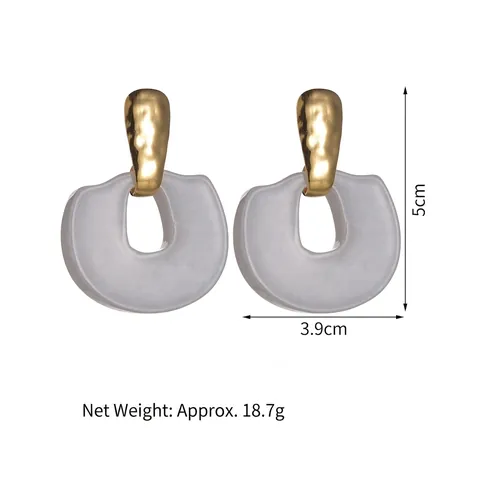 Pendientes De Botón Geométricos De Acero Inoxidable Resina Blanca Herradura Martillado Joyería Para Mujer