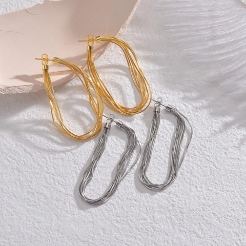 Multi Layer Schlangenkette Ohrhänger Edelstahl Damen Minimalistisch Elegant Geometrisch Ovaler Edelstahl Ohrringstecker