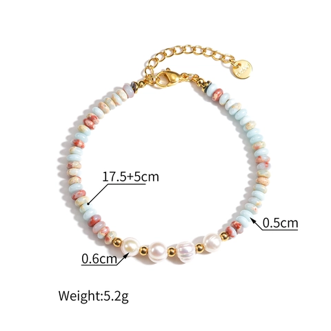Stainless Steel Beaded Bracelet With Natural Stone And Freshwater Pearl Light Blue Luxury Niche Style For Women Adjustable
