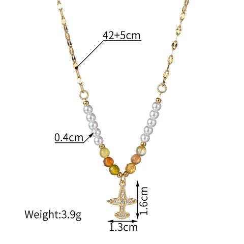 Collana In Acciaio Inossidabile Con Ciondolo Croce Aereo Zircone Perla Artificial Perline Colorate Gioielli Di Moda Eleganti Per Donne