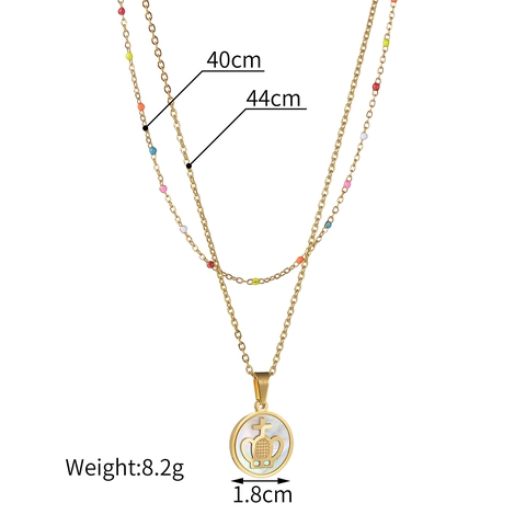 Collier Multi-Rangs Acier Inoxydable Künstliche Perles Colorées Nacre Couronne Croix Pendentif Géométrique Rond Vintage Femmes