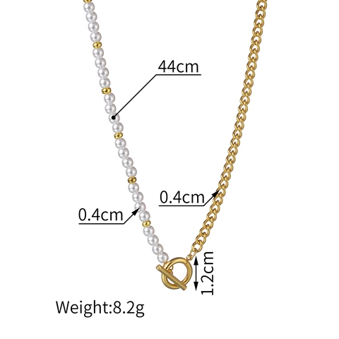 Collana In Acciaio Inossidabile Con Giunzione Asimmetrica Con Künstliche Perle Artificiali E Chiusura OT Design Minimalista Per Donne