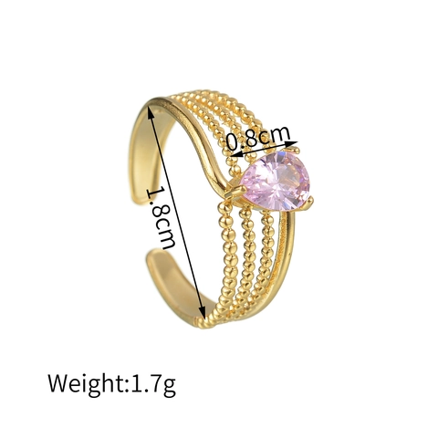 Ring Roestvrij Staal Roze Zirkoon Verguld Verstelbaar Open Vinger Sieraden Gedraaid Gevlochten Ontwerp Trendy Voor Vrouwen